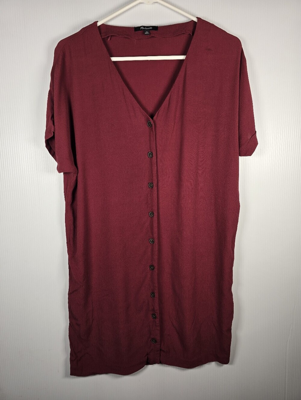 Madewell Women's Burgundy Dolman Sleeve Button Front‎ V Neck Dress Size XS